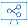 Blue desktop monitor icon with connected nodes for business systems